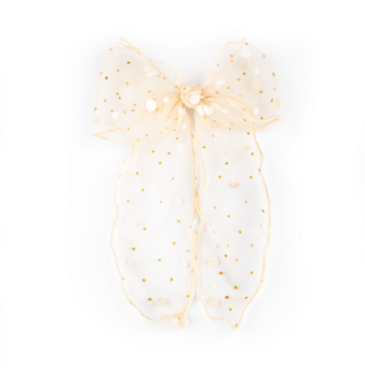 Hair clip - Bow - Organza - Dots - Peach