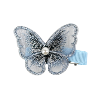 BL- Hair Clips - Butterfly w Pearl - Light Blue
