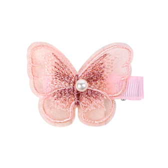 BL - Hair Clips - Butterfly w Pearl - Powder Pink