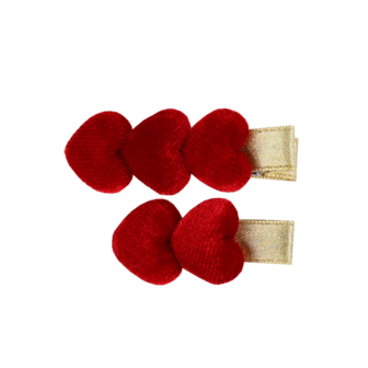 BL - Hair Clips - Velvet Hearts - Red