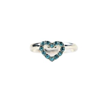 Ring - Rhinestone - Heart - Aqua