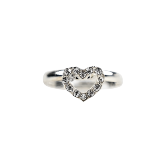 Ring - Rhinestone - Heart - Silver