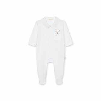 Cotton babygrow Linen with pocket &amp; flowers - 1m