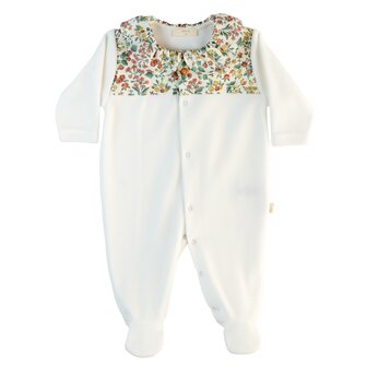 Ivory velours flowery pyama with frilly collar 1m