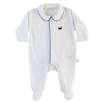 White velours pyama Little Royals navy detail 1m