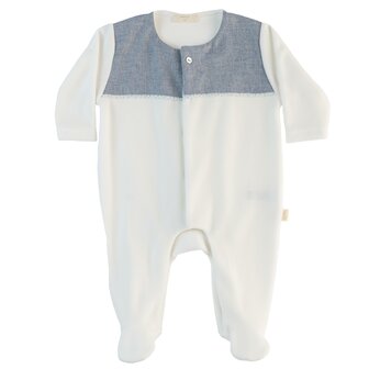 Ivory velours pyama Riverside blue detail 1m