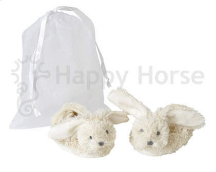 Ivory Rabbit Richie Slippers in organza bag